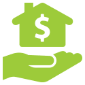 A vector image of a hand holding up a house.