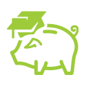 An vector image of a piggy bank with with a grad cap.